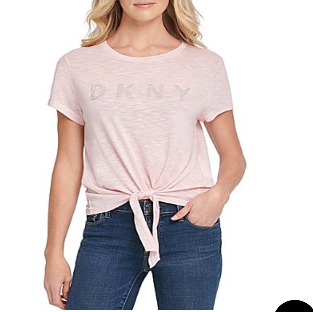 DKNY Jeans Nail Head Logo Tie-Front T-Shirt